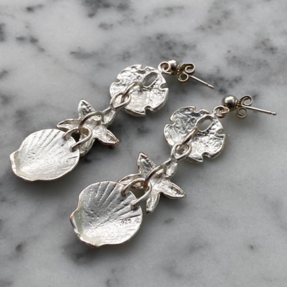 Beautiful Solid Sterling Silver Seashell Earrings - image 2